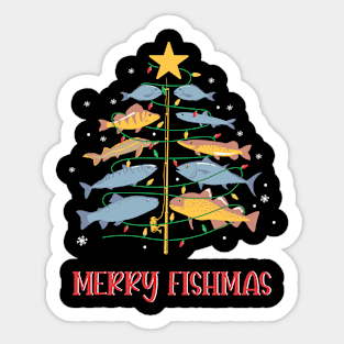 Merry Fishmas Christmas Fishing Fish Fisherman Tree Sticker